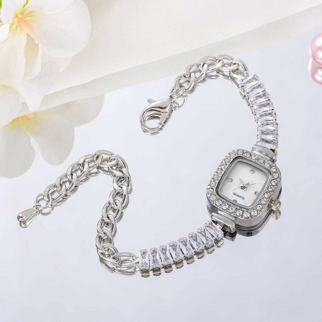 Fashion Small Square Watch with Diamond Inlaid Women's Watch Square Women's Quartz Watch Bracelet Watch