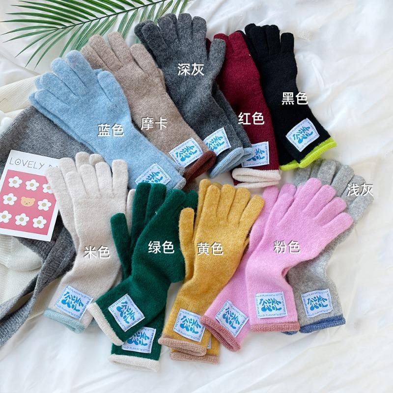 Style wool gloves knitted touch screen gloves women's autumn and winter warm macaron color relaxation gloves