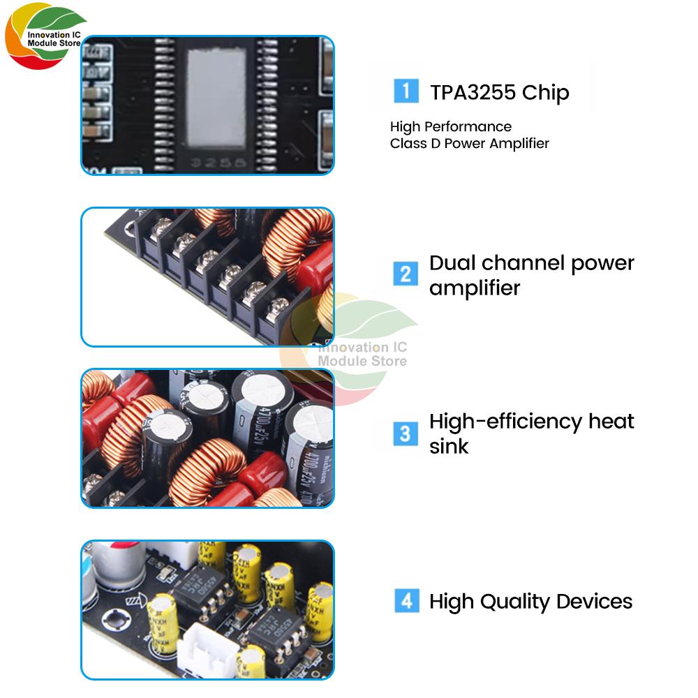 DC19-50V 300W+300W Audio Amplifier Module TPA3255 Chip 2.0 Channel with Treble and Bass Adjustment