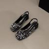 French Bag Head Shallow Mouth Mary Jane Shoes 2025 New Sequined Fairy Style Thick Heel Pedal Sequined Cool Slippers Woman