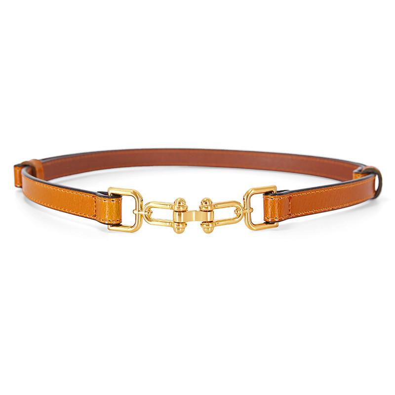 Womens Genuine Leather Belt With Geometric Buckle For Outdoor Casual Wear
