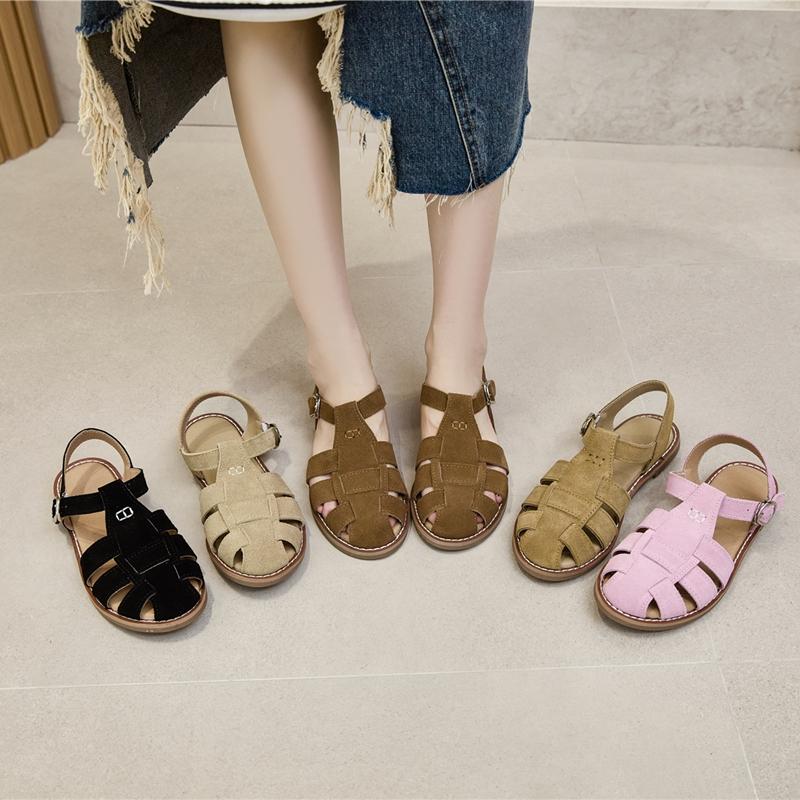 Fashion AIYUQI Flat-soled Retro Genuine Leather Hollow Baotou Sandals Women's 2025 New Hollow Pig Cage Women's Sandals