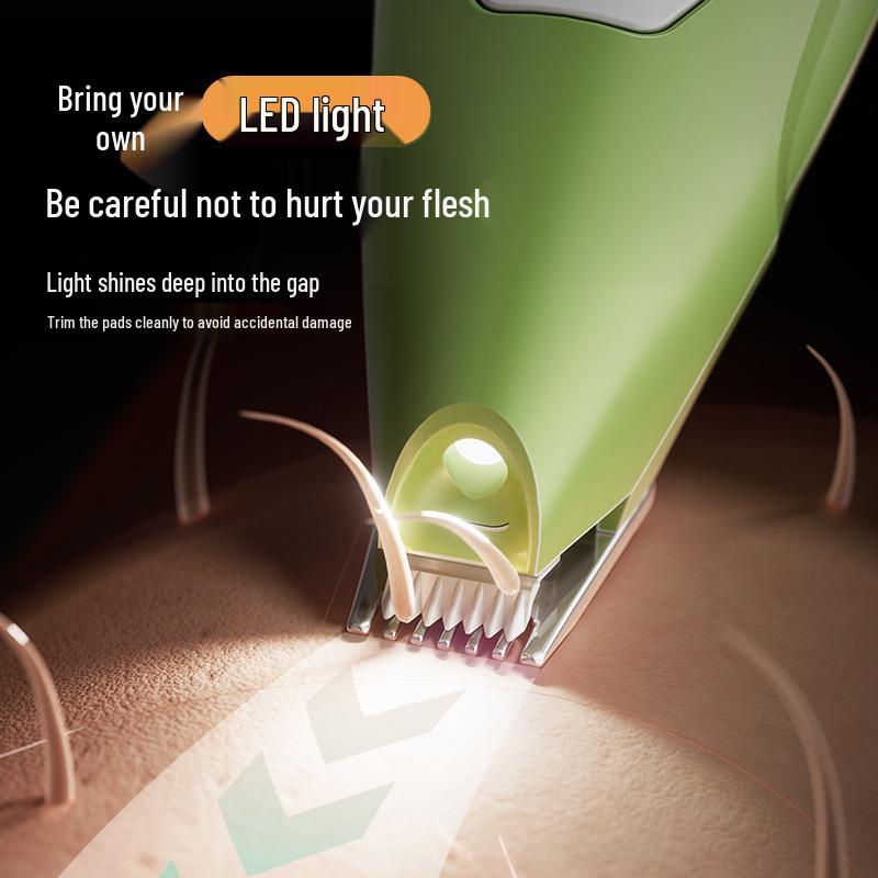 Rechargeable Pet Paw & Hair Trimmer - Safe Rounded Edge, Low Noise, Vibrating Electric Clipper with Light