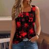 Sleeveless Square Neck Tank Top with Ruffle Detail Halloween Inspired Print Lightweight Casual Summer Blouse for Women