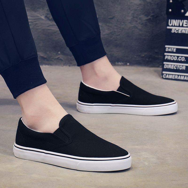 

Shoes trendy shoes old Beijing cloth shoes men lazy spring and autumn work all black board shoes 46 men s - runs a size small