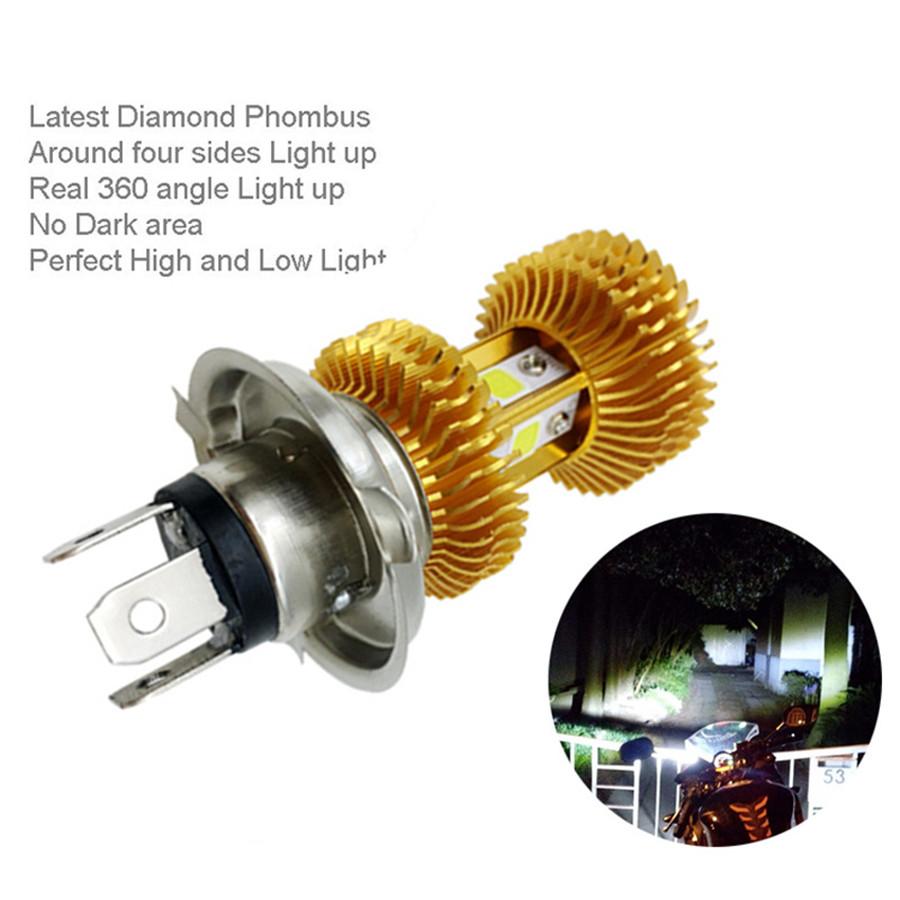 12V 4-Side H4 LED White Motorcycle ATV Scooter Headlight Bulb Hi/Lo Beam 1600LM