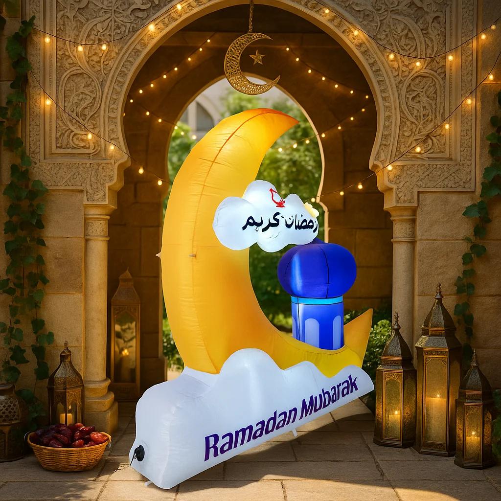 1.8M/6FT Ramadan Mubarak Inflatable Yellow Crescent Blue Dome Star Decor Islamic  Decorative Supplie Ramadan Inflatable For Yard