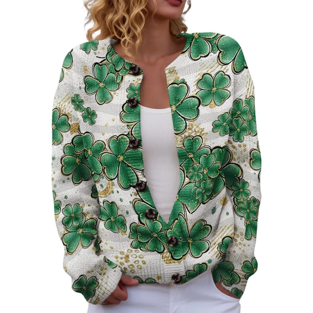 LXF-YK52 Crew Neck Cardigan St. Patrick's 3D Printed Sweater New Knitted European beautiful woman