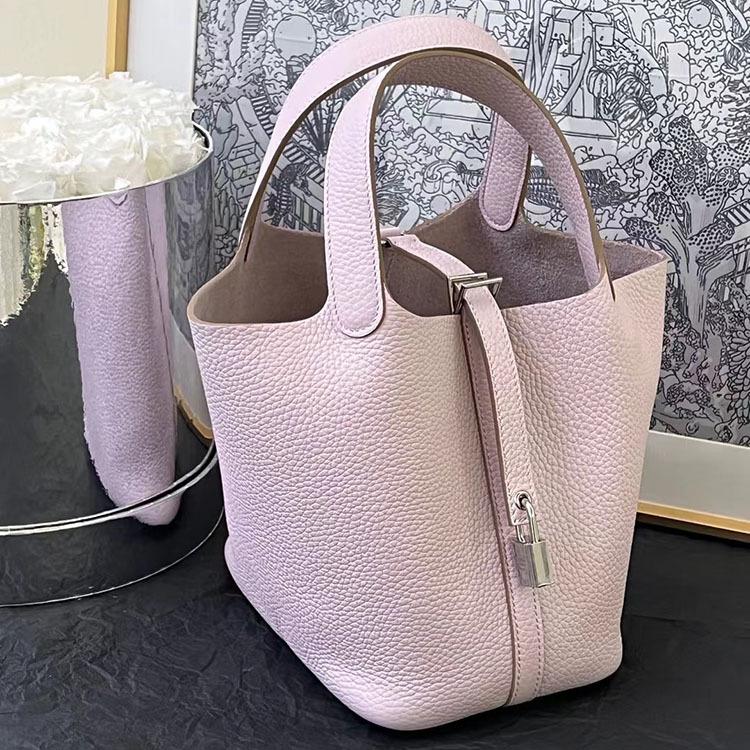 Semi Handmade Wax Thread Vegetable Basket 18cm Imported TC Cowhide Bucket Bag Commuting Versatile Handbag
