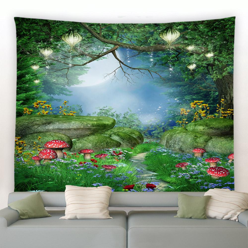 Fantasy Houby Květiny Rostliny Stromy Přírodní Krajina Nástěnná Dekorace Obývací Pokoj Ložnice Tropický Deštný Les Gobelín