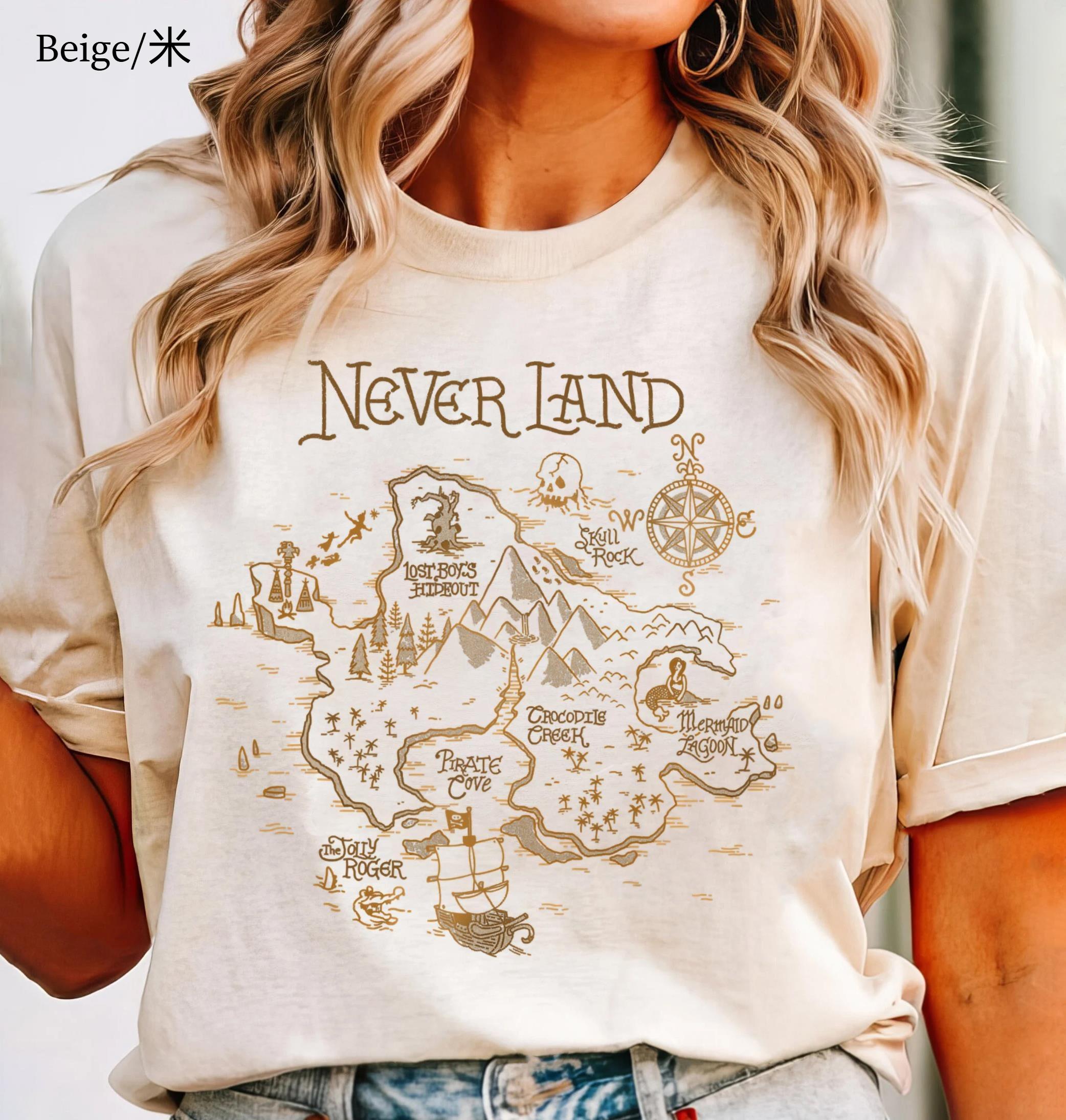 Disney Peter Pan Shirt Vintage Peter Pan Never Land Map Tshirt Tinker Bell Never Land Tee Funny Magic Kingdom S