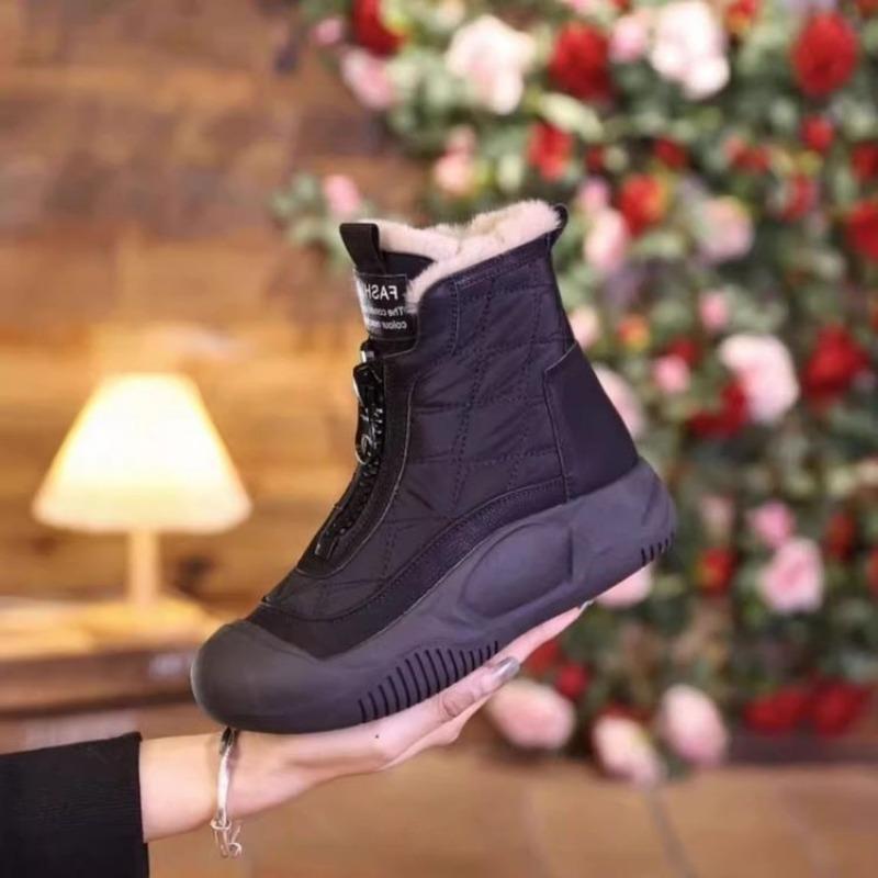 Modische Winterschuhe für Damen Retro Wasserdichte Schneestiefel 2024 Weiche Sohle Vulkanisierte Baumwollschuhe Plüsch Warme Plateau-Stiefeletten 35-40