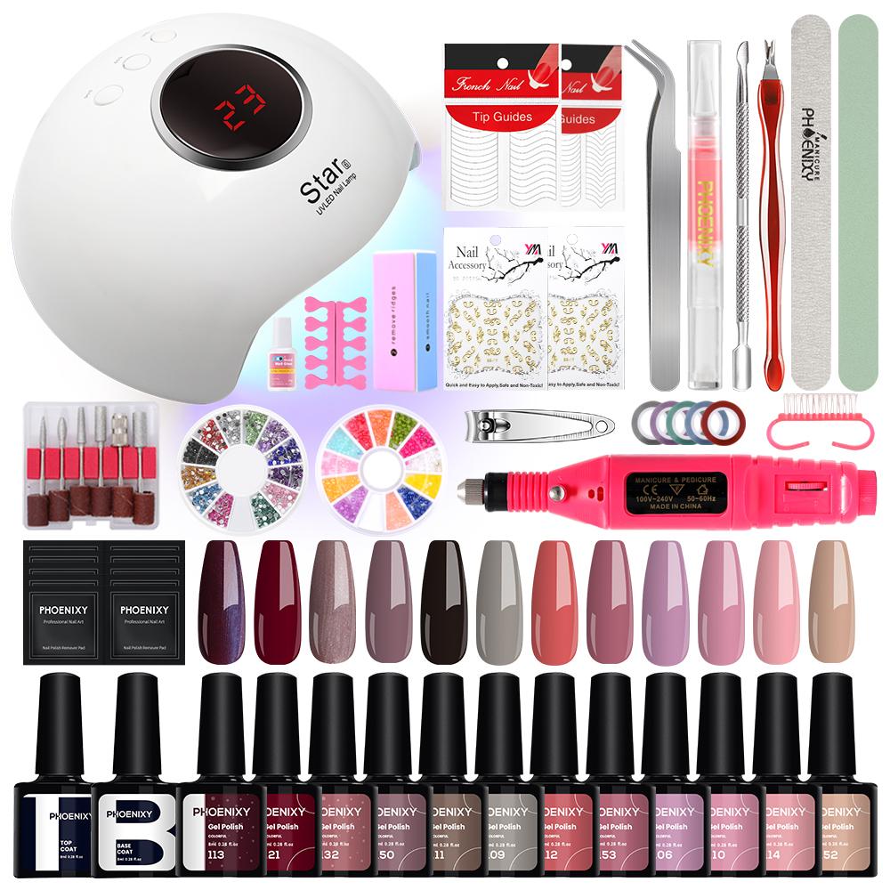 

Набор для маникюра PHOENIXY, 8 мл, 12 шт., набор гель-лаков для ногтей с УФ-лампой 36 Вт, сушилка для ногтей, инструмент для дизайна ногтей, набор фрез для дизайна ногтей