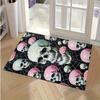 Pink Skulls and Roses Rug for Gothic Style Home Decor Spooky Halloween Floor Mat Entryway Carpet