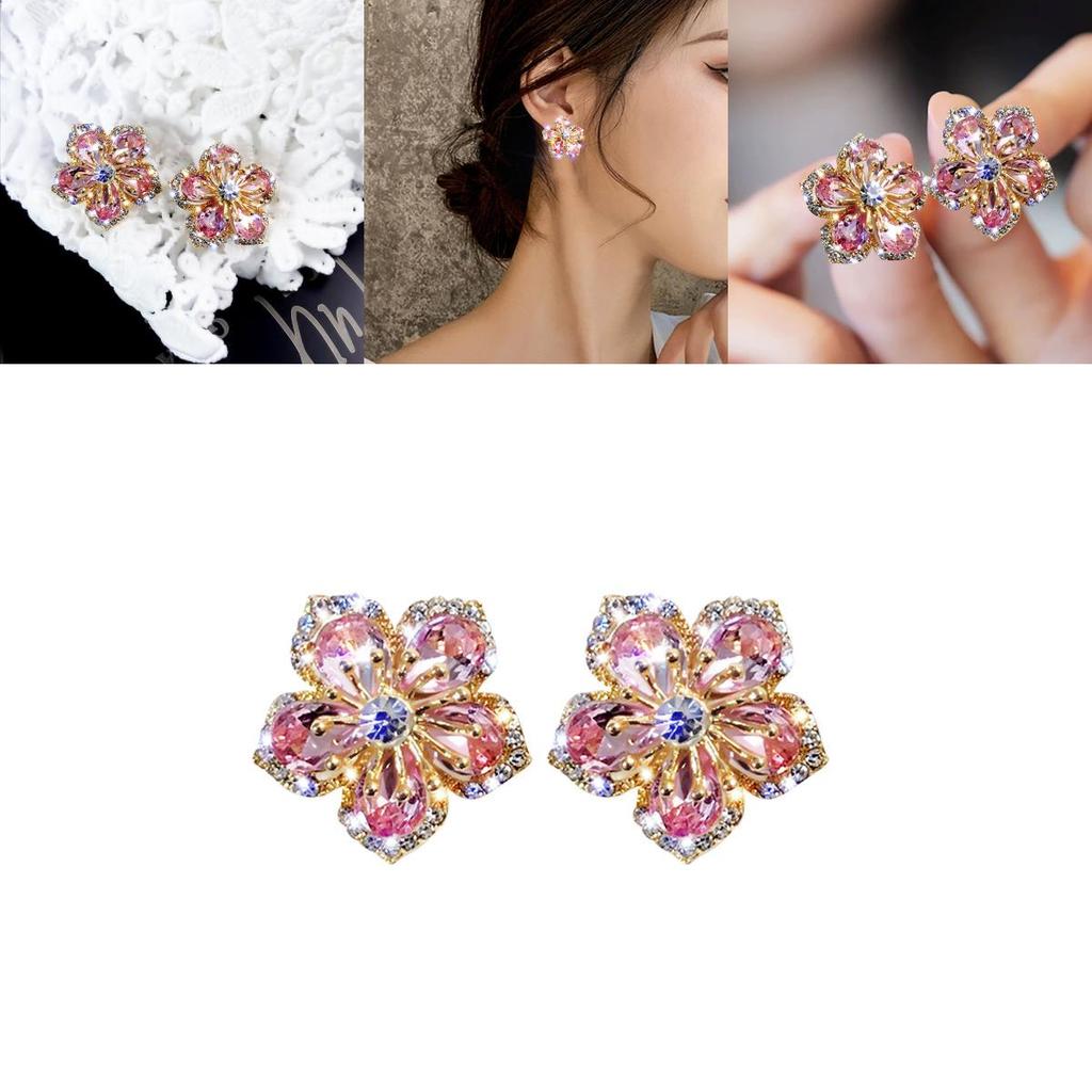 Elegant Flower Zircon Earrings With Silver Needle For Daily Wear And Gift Choice