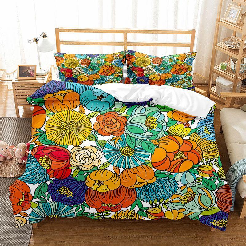 3Df Classic Flower Home Bettwäsche-Set, exotische Blumen, Bettbezug, Damenzimmer-Bettwäsche-Set, AU180 * 210, volle Größe, Einzel-/Doppelbett, Heimdekoration