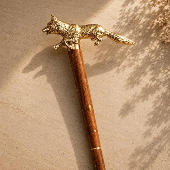 Wolf Handle Walking Cane Handmade Wooden Hiking Staff Brass Handle Gift Idea 93.98 cm