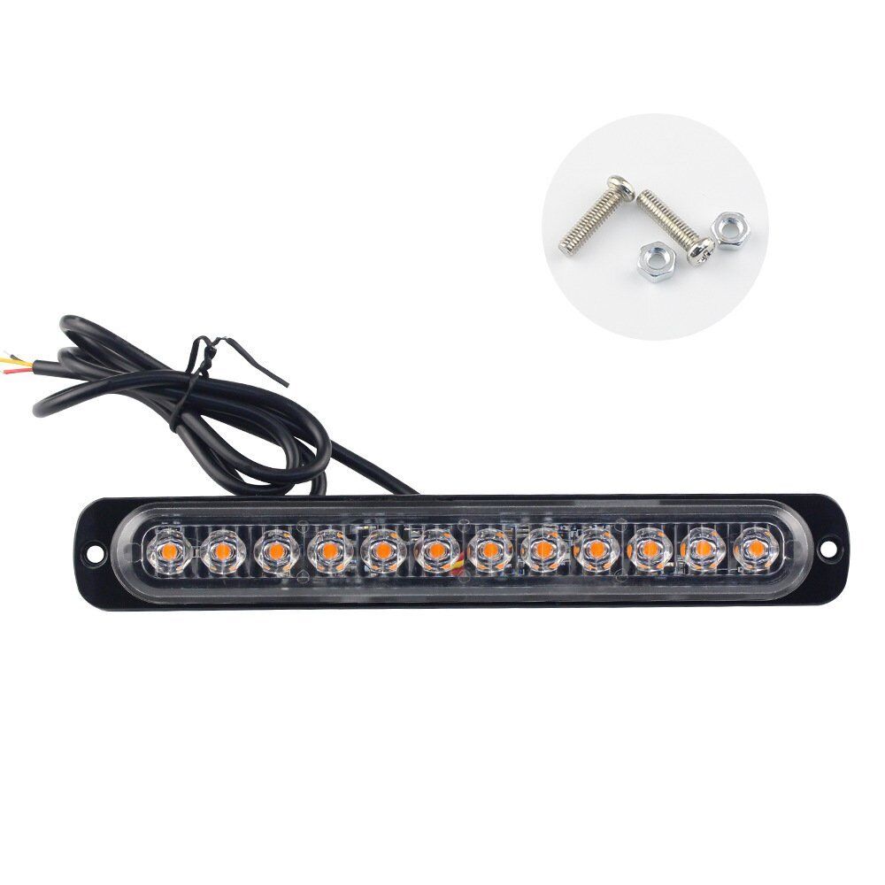 12LED Amber/White Car Truck Emergency Warning Hazard Flashing Strobe Light Bar Auto 12-24V Emergency Flashing Side Marker Light