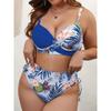 Bikini a vita alta smerlato taglie forti per donna, costume da bagno floreale sexy con scollo a V, due pezzi, costume da bagno da spiaggia
