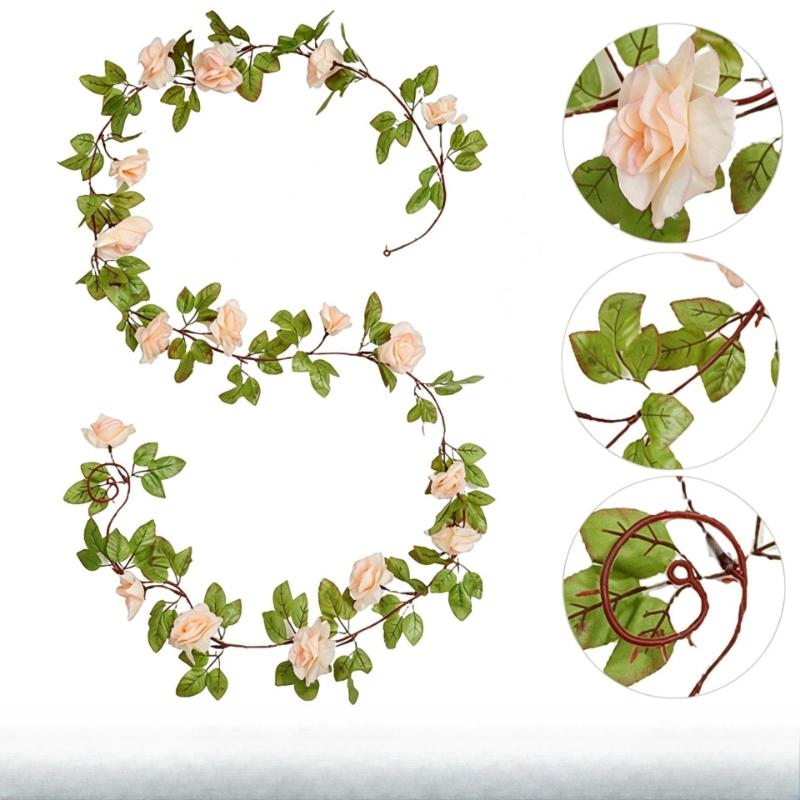 

6pcs Simulation Green Plant Roses Vines Silk Fake Flowers Holiday Party Decor Pink Rose Vine Artificial Flower Hotel Decoration шампанского