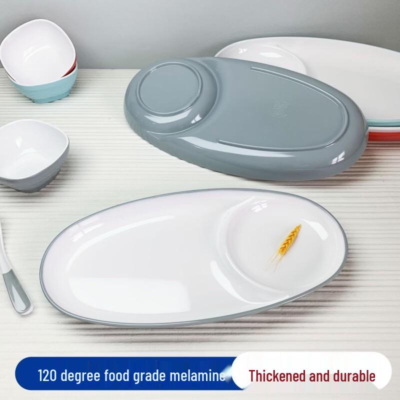 Food Grade Melamine Divided Oval Plate with Vinegar Dish