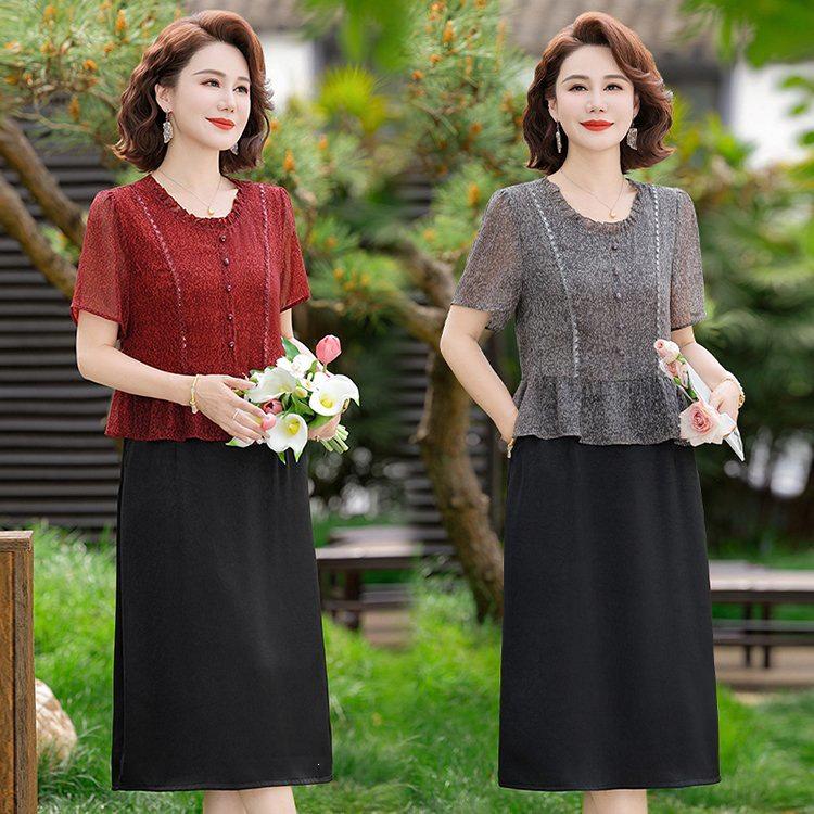 2026 Summer Fashion Slimming Printed Dress for Middle-Aged Women - Short-Sleeved, Stylish, Age-Reducing Temperament.