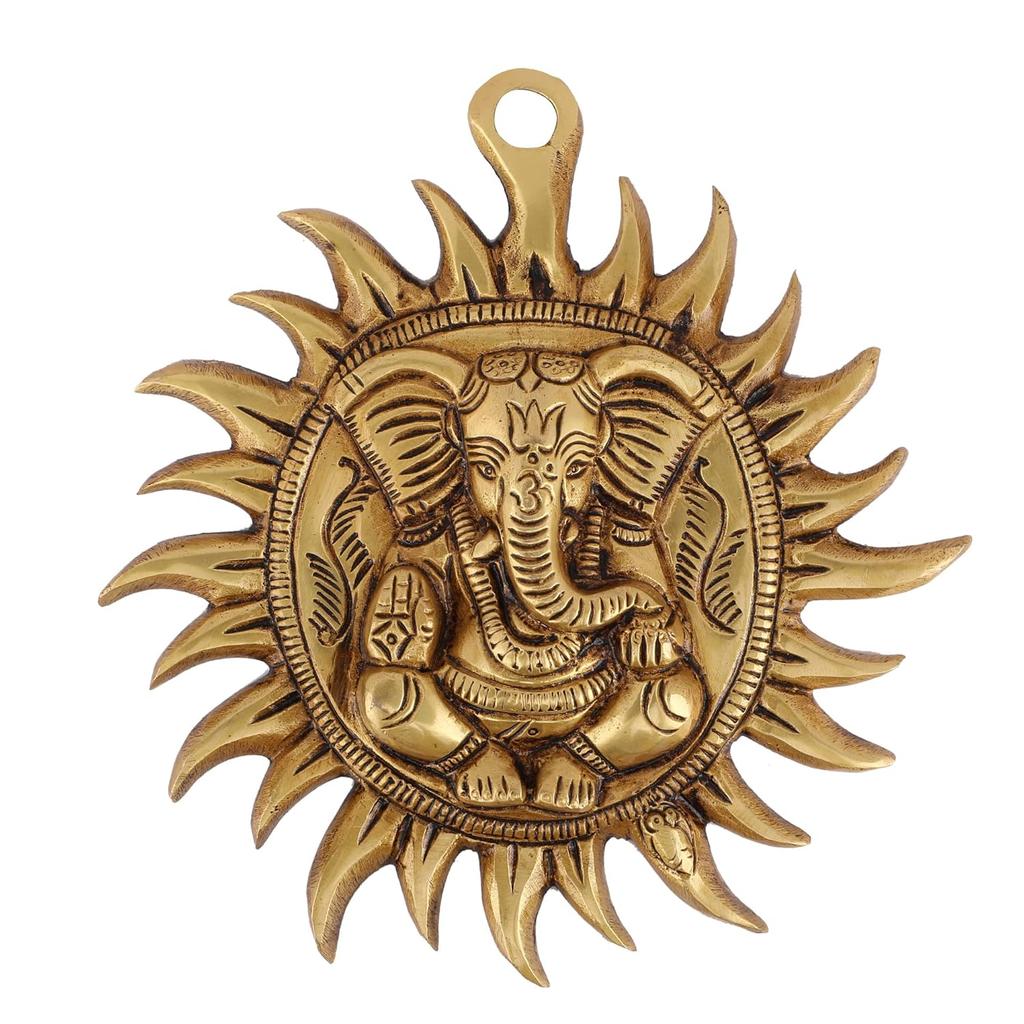 100% Pure Brass God Ganesha With Surya Chakra Ganesh Murti, Large Wall Hanging