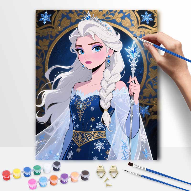 Disney digital oil painting art kit ice queen snowflake blue dress handmade diy home decorations