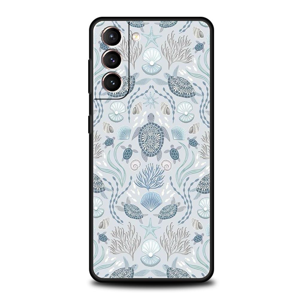 Ocean Coastal Seashell Seaweed Pattern Phone Case for Samsung Galaxy S26 S25 S24 S23 S22 S20 S21 FE Ultra S25 Edge Plus Soft TPU