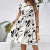 2026 Women's Casual Printed Belted Dress, European & American Summer Bestseller