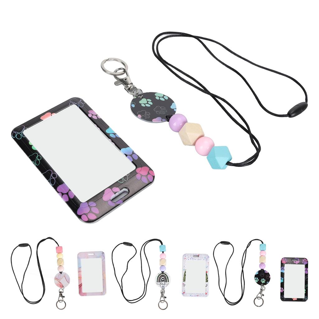 Perlen-Schlüsselband mit Ausweishalter, tragbares Schlüsselband für Lehrer, für Ausweiskarten, einziehbares Perlen-Schlüsselband