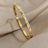 Fashion Rhinestone Stainless Steel Bracelet Simple Crystal Gold Color Cuff Bangles Waterproof Jewelry for Women Charm Gift