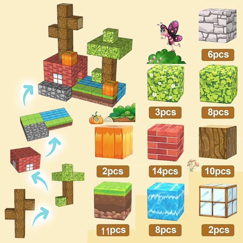 

Магнитные строительные блоки Игрушки Сделай сам Шахта Магнетизм Куб Мир Набор архитектуры Сенсорные Конструкторы для малышей Для детей Подарок