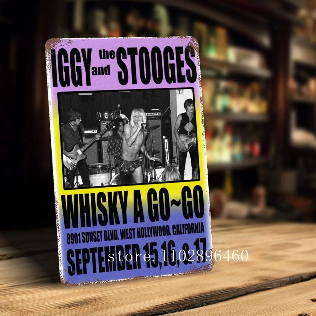 Metalowe tabliczki i szyldy z motywem zespołu Iggy Pop Band, dekoracje ścienne, zabytkowe blaszane tabliczki, plakat z motywem kapitana, dekoracja ścienna do baru, pubu i klubu