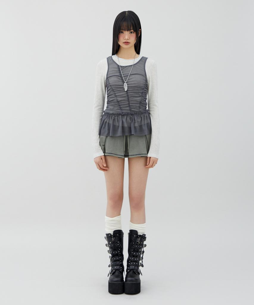 LALAFOX Pleated Sweat Skirt Charcoal Br2Cs001
