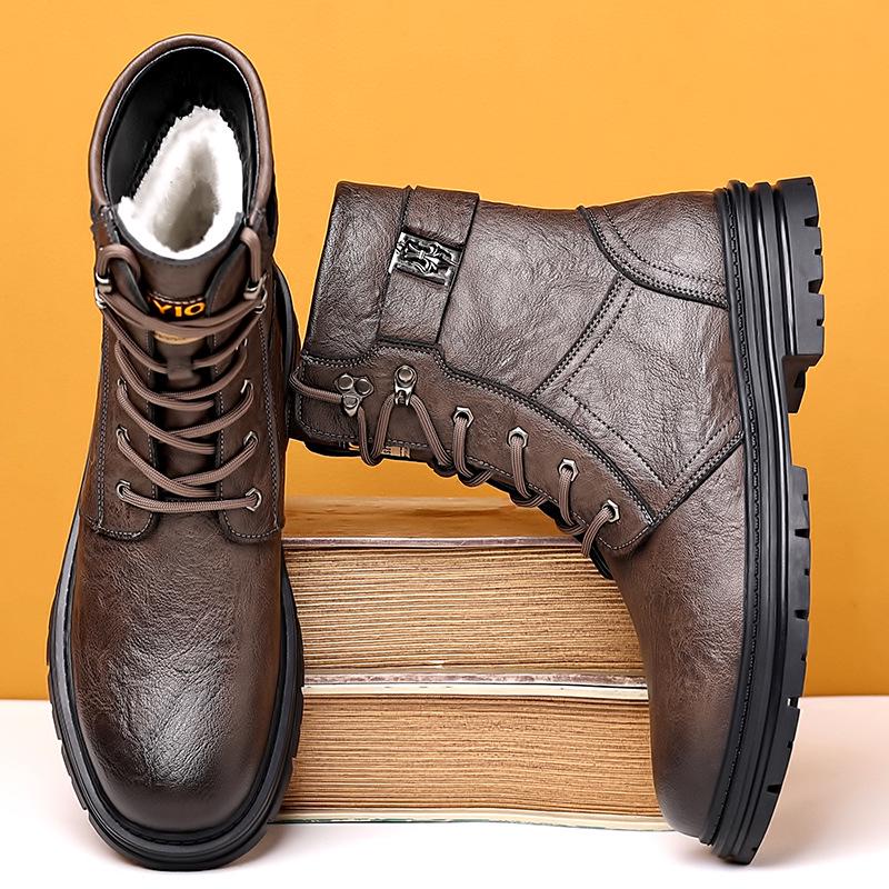 Men's High-Top Winter Fashion Boots with Wool Lining - Warm & Thickened for Cold Weather.