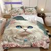 White Cat Pattern Bedding Quilt Set Quilt Cover Pillowcase Home Decoration Birthday Gift (1 * duvet cover + 2 * pillowcase, without core)