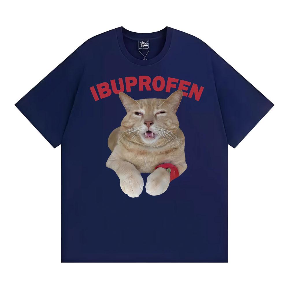 Hilarious Lbuprofen Medical Humor Gift Cat Meme T Shirts Men Women Fashion Street T-shirt Oversized Loose Vintage O-Neck T Shirt