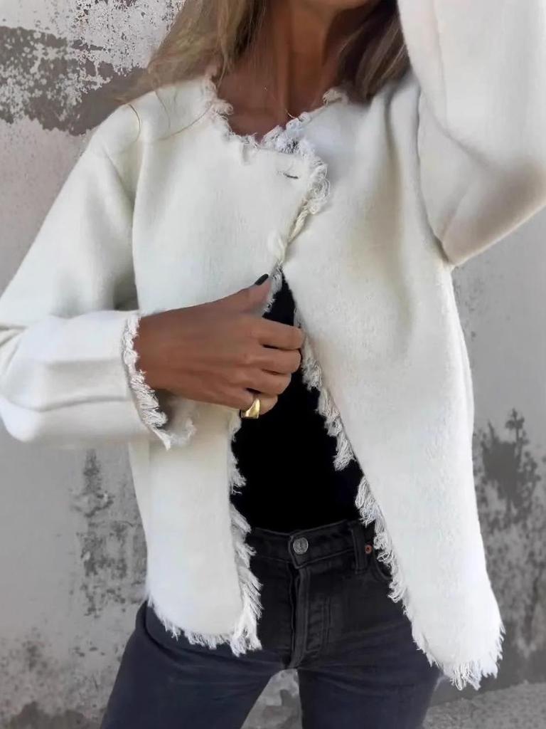 Women's 2025 Fashion Crew Neck Long Sleeve Woolen Coat