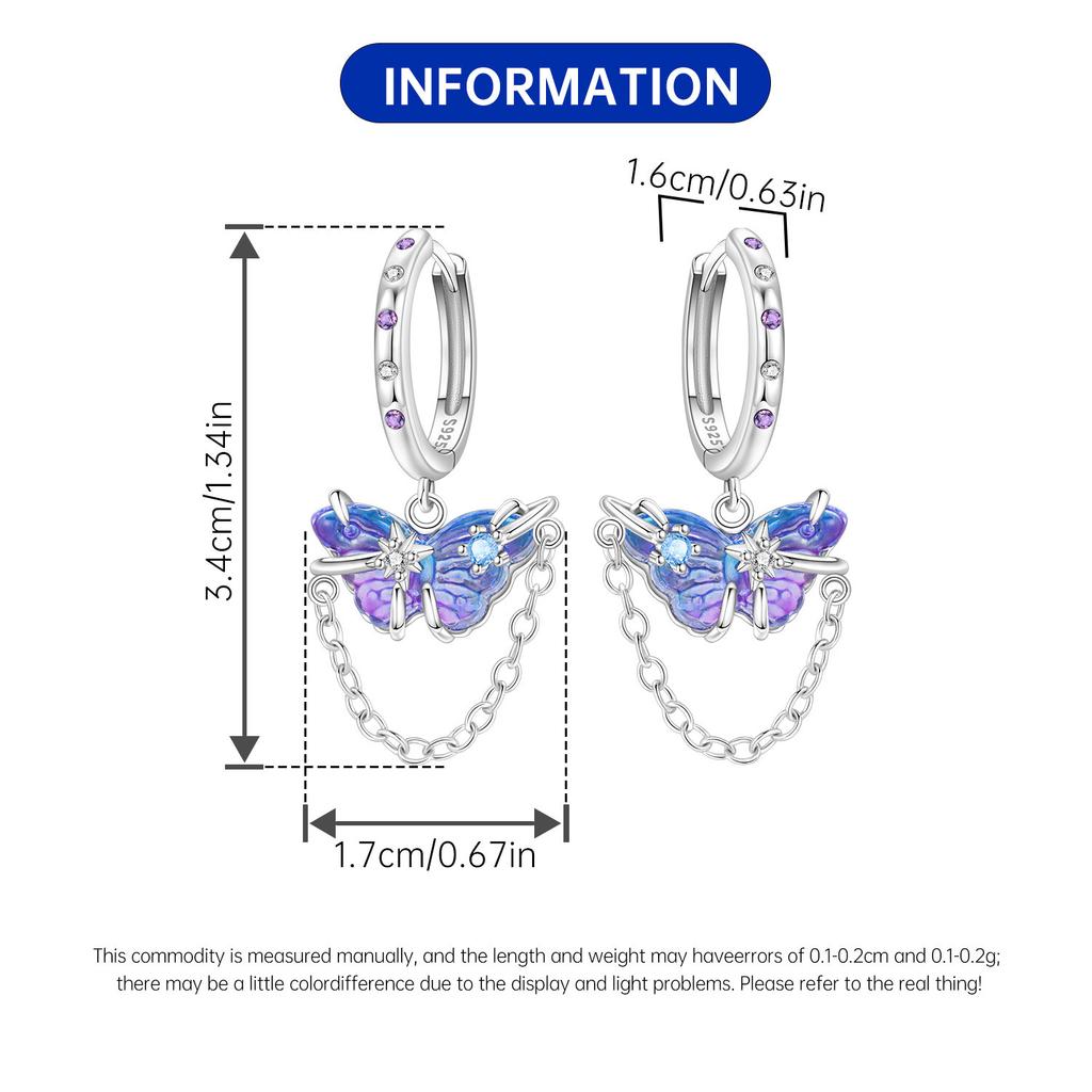 MISEFF S925 Silver Earring Exquisite Elegant Purple Butterfly Earring Original Fashion Jewelry Birthday Gift For Women