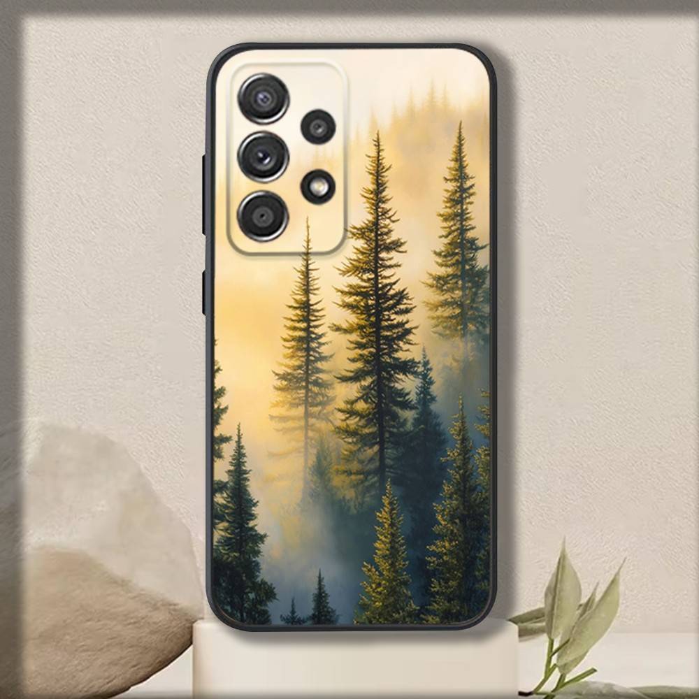 Art Forest Mountains Phone Case For Samsung S 25,24,23,22,30,21,10,9,Ultra,Plus,Lite,FE,4,5 G Soft Black Case