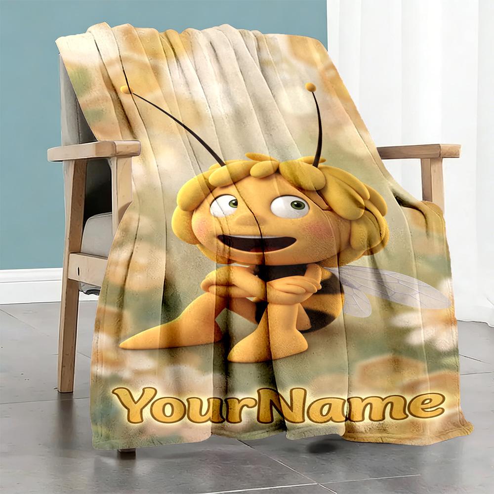 Biene Maja Customize Text Blanket Throw Personalized Blanket Soft & Cozy Versatile for Seaside Couch Sofa Home Decor Four Seasons Multipurpose