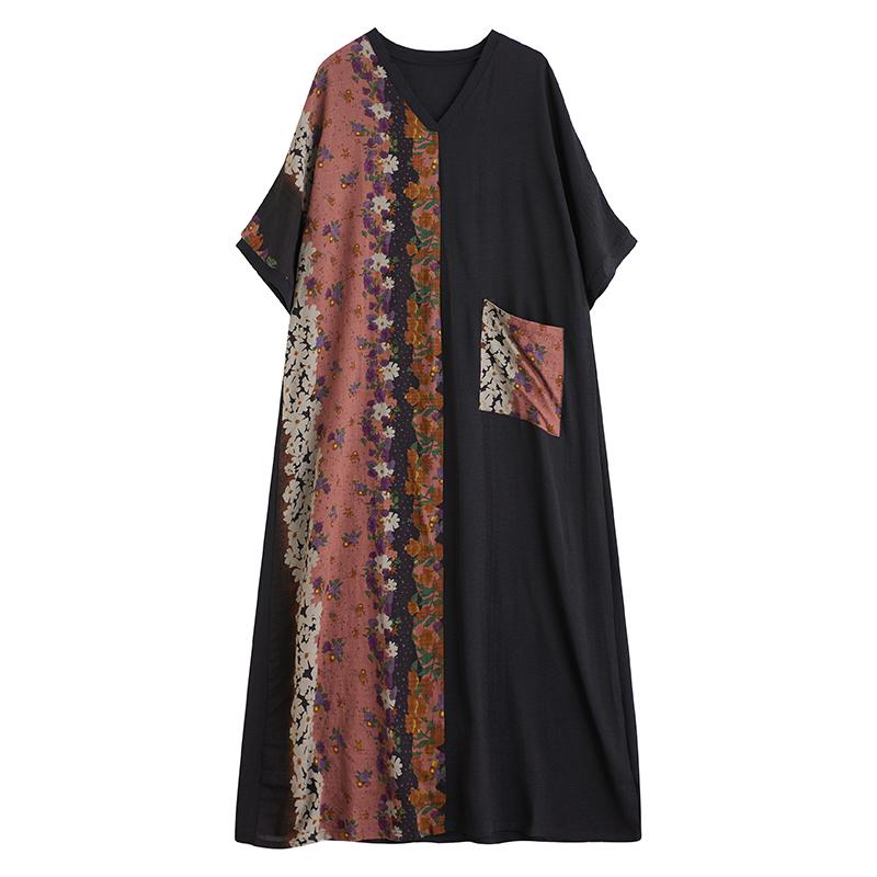 DIMANAF 2025 Plus Size Summer Dress Women Casual Vintage Long Dress Loose Floral Printing Oversized Dress Maxi