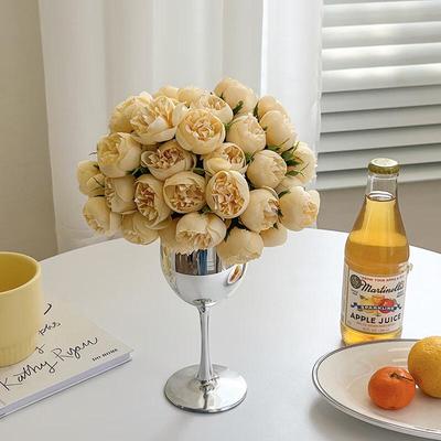 Ruijie Silk Peony Flower Arrangement with Silver Goblet Vase
