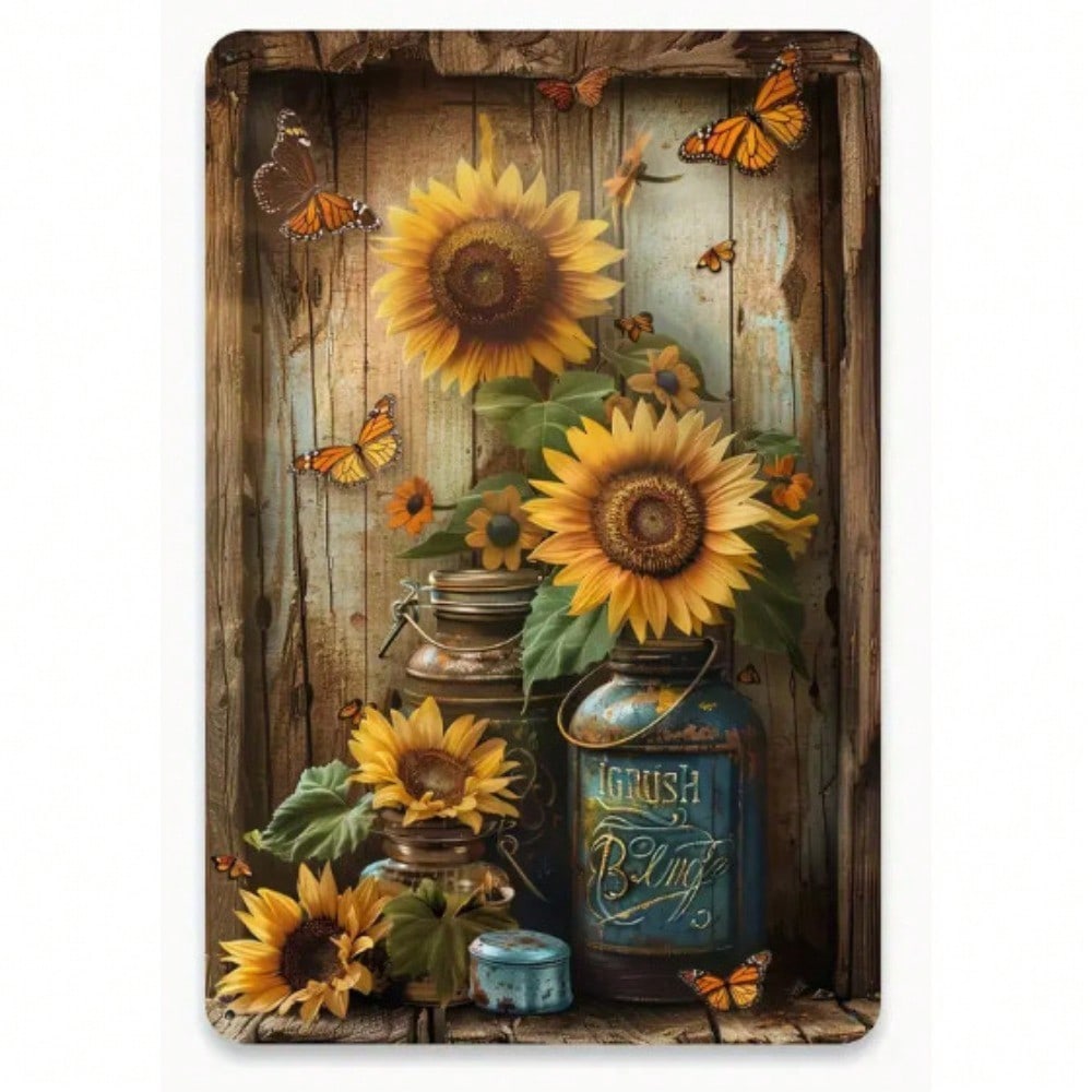 Metal Wall Art Sunflower Butterfly Decor Rustic Farmhouse Vintage Home Garden Kitchen