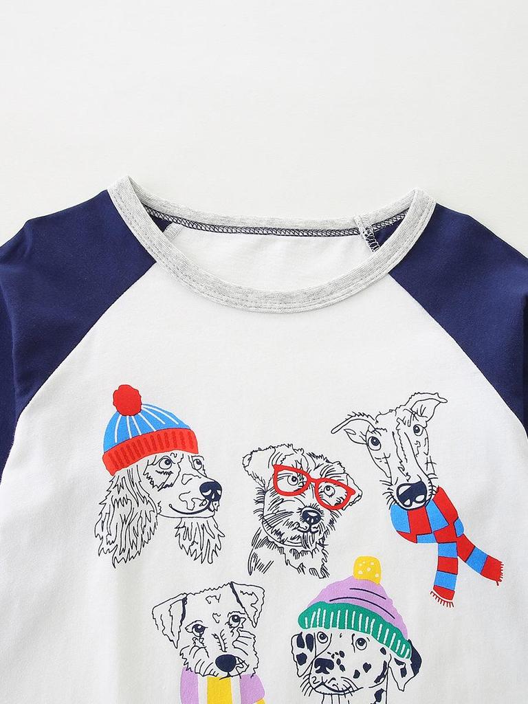 Autumn Color Block Cartoon Print Boys' Long-Sleeve T-Shirt Sweatshirt