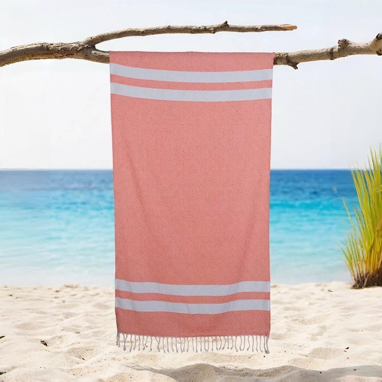 Custom Turkish Hammam Towel Soft Absorbent Portable UV Protection Beach Wrap Fringed Travel Bath Towel