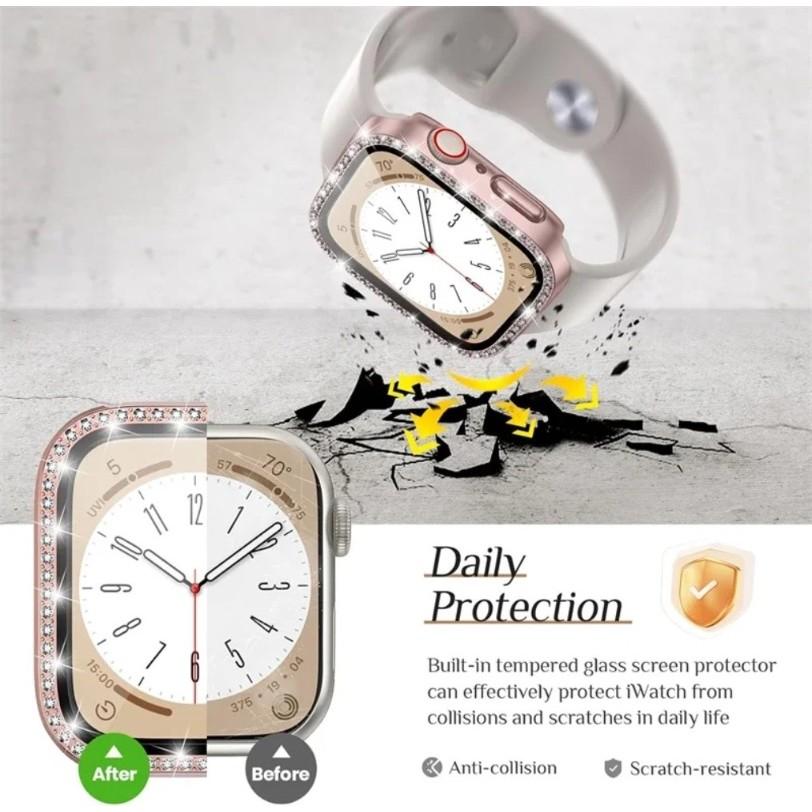 Glitter Diamond PC Hard Bumper Case for Apple Watch 10 9 8 4 5 6 SE 45mm 40mm 44MM 42mm 46mm Full Cover