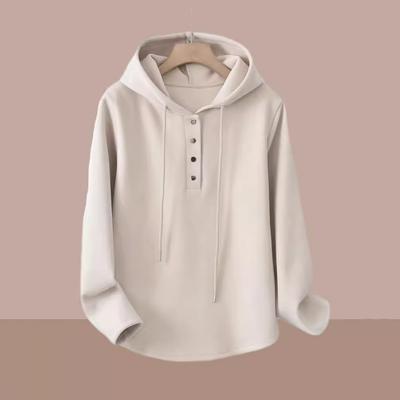 Eary Spring High Quality Solid Color Simple Casual Loose Sweatshirt For Women Short Version Long Sleeve Oversize Cozy Hoodie Top