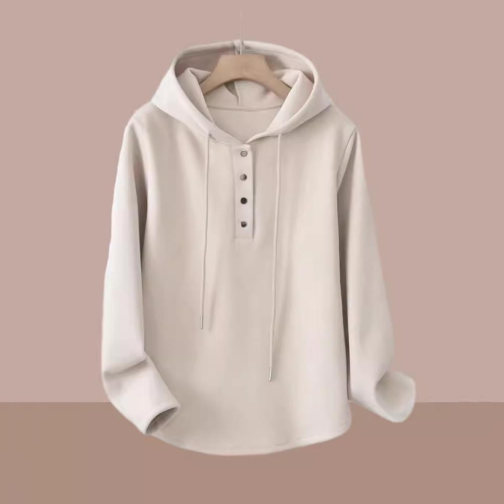 Eary Spring High Quality Solid Color Simple Casual Loose Sweatshirt For Women Short Version Long Sleeve Oversize Cozy Hoodie Top